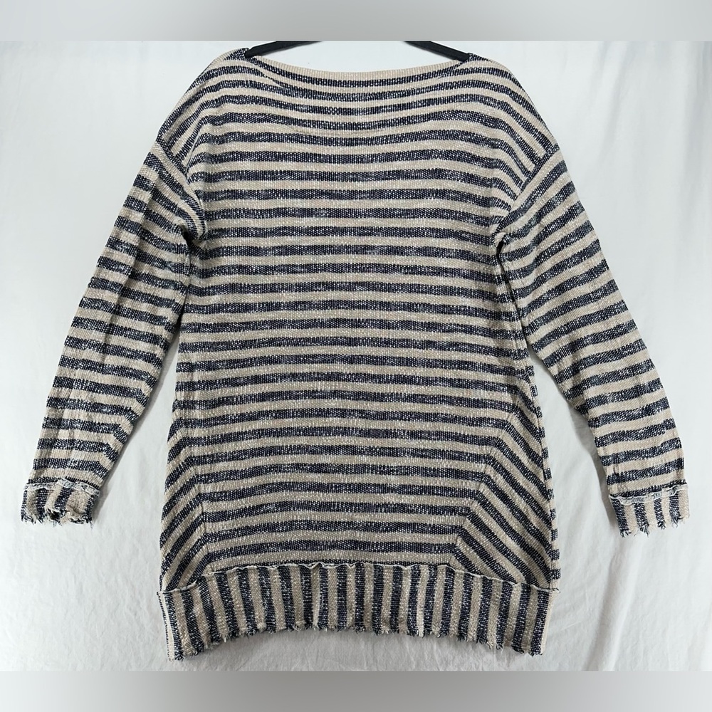 Soft Surroundings Marina‎ Nautical Navy Striped Pullover Tunic Top Sweater Large